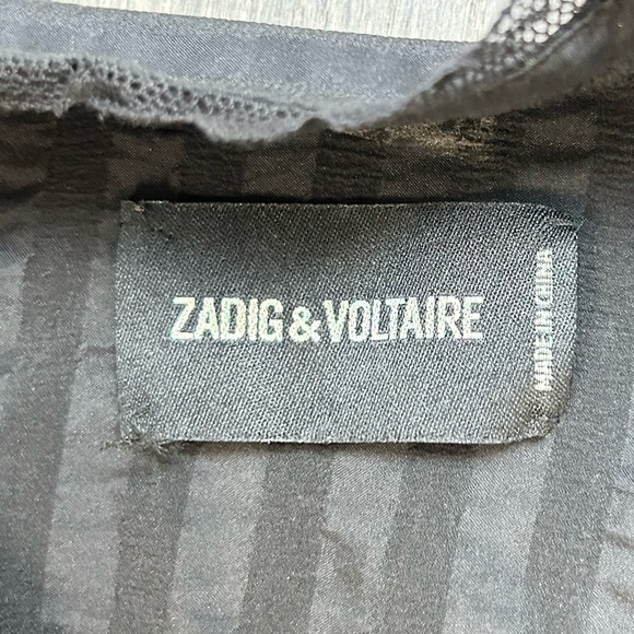 Zadig and Voltaire Rama Raye Mini Dress Black Long Sleeve Silk Buttons Striped - Picture 14 of 16